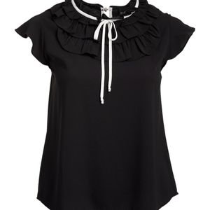 Black Tie-Neck Flutter - Sleeve Top - Plus